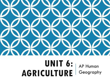 Unit 6: agriculture AP Human Geography.