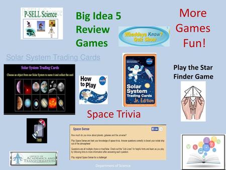 More Games Fun! Big Idea 5 Review Games Space Trivia