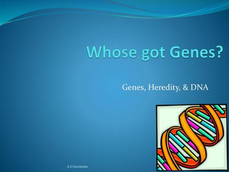 Whose got Genes? Genes, Heredity, & DNA A Crisostomo.