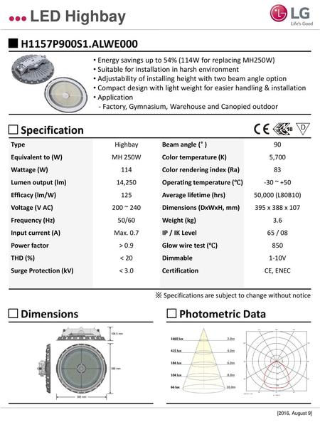 LED Highbay ■ H1157P900S1.ALWE000 □ Specification □ Dimensions