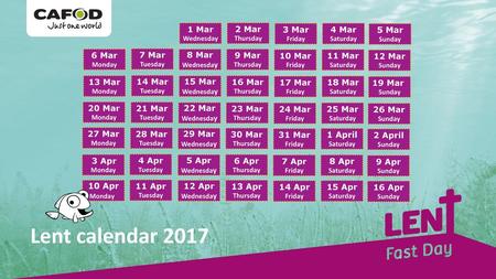 Lent calendar Mar 2 Mar 3 Mar 4 Mar 5 Mar 6 Mar 7 Mar 8 Mar