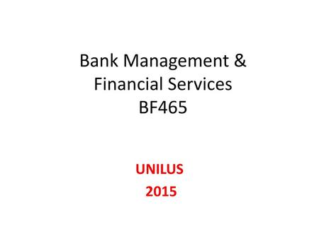 Bank Management & Financial Services BF465