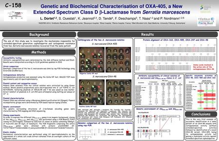 C-158 Genetic and Biochemical Characterisation of OXA-405, a New Extended Spectrum Class D -Lactamase from Serratia marcescens L. Dortet1,2, S. Oueslati1,