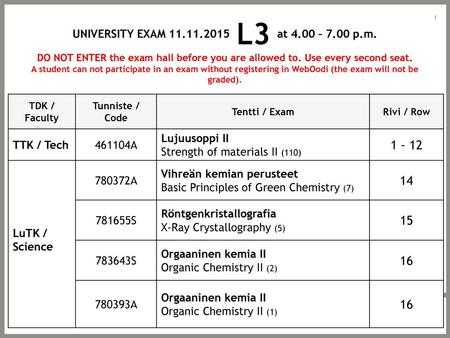 UNIVERSITY EXAM L3 at 4.00 – 7.00 p.m.