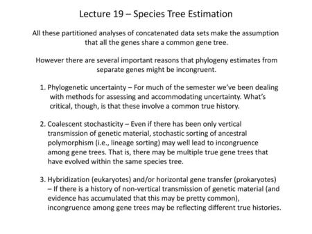 Lecture 19 – Species Tree Estimation