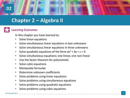 Chapter 2 – Algebra II 02 Learning Outcomes