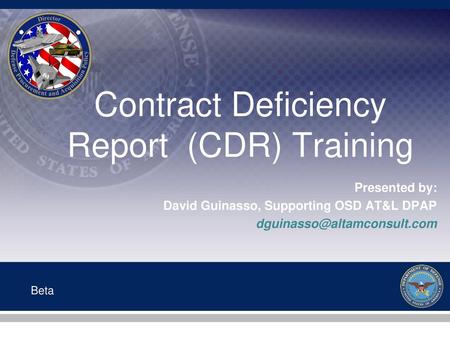 Contract Deficiency Report (CDR) Training