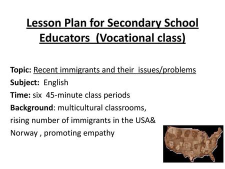 Lesson Plan for Secondary School Educators (Vocational class)