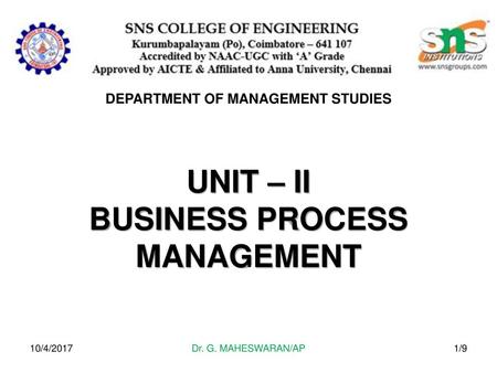 UNIT – II BUSINESS PROCESS MANAGEMENT