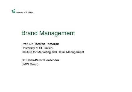 Content and Time Table Brand Management and Brand Equity	Plenum