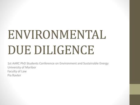 ENVIRONMENTAL DUE DILIGENCE