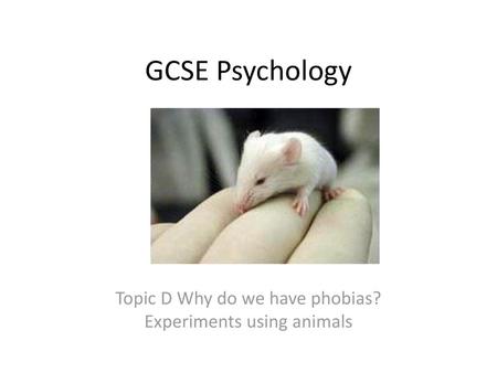 Topic D Why do we have phobias? Experiments using animals