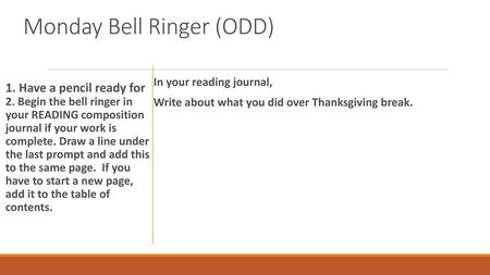 Monday Bell Ringer (ODD)