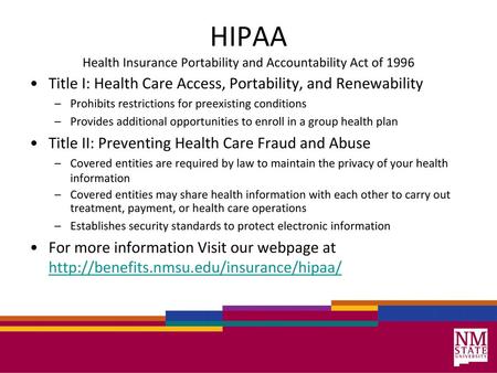 HIPAA Health Insurance Portability and Accountability Act of 1996