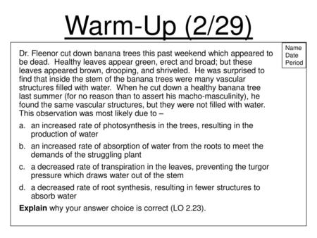 Warm-Up (2/29) Name Date Period