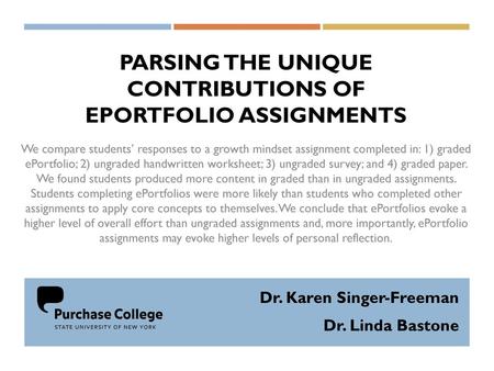 Parsing the Unique Contributions of EPortfolio Assignments We compare students’ responses to a growth mindset assignment completed in: 1) graded ePortfolio;