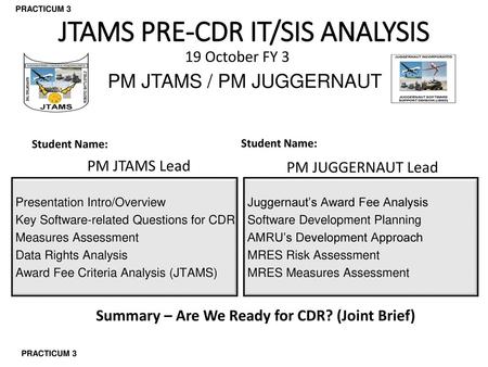 JTAMS PRE-CDR IT/SIS ANALYSIS