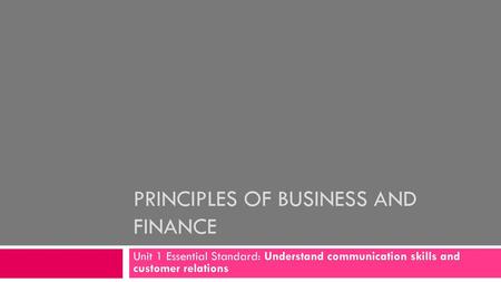 Principles of Business and Finance