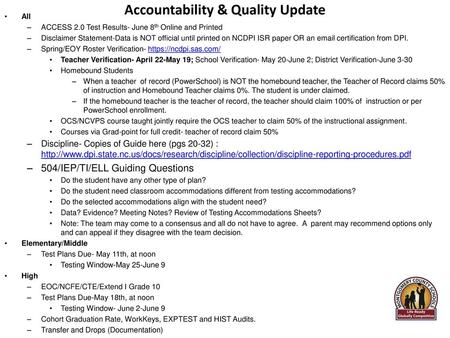 Accountability & Quality Update