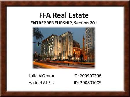 FFA Real Estate ENTREPRENEURSHIP, Section 201