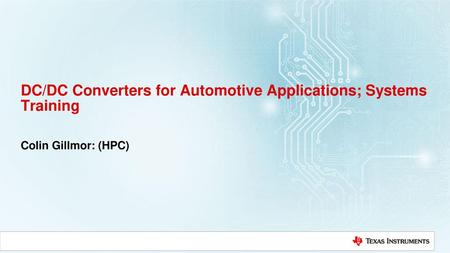 DC/DC Converters for Automotive Applications; Systems Training