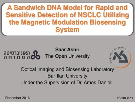 A Sandwich DNA Model for Rapid and Sensitive Detection of NSCLC Utilizing the Magnetic Modulation Biosensing System Saar Ashri The Open University Optical.