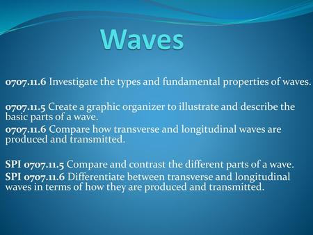 Waves Investigate the types and fundamental properties of waves.