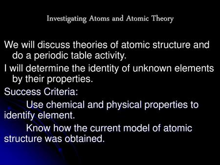 Investigating Atoms and Atomic Theory