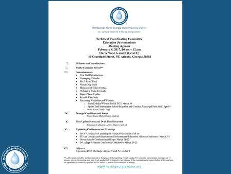 Metropolitan North Georgia Water Planning District DRAFT Water  Resource Management Plan Review