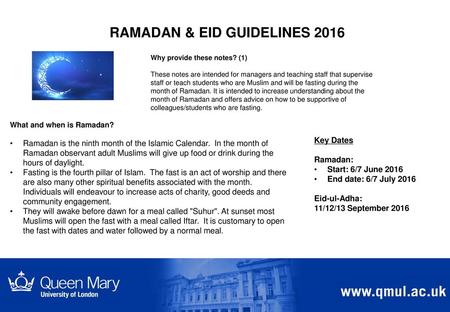 RAMADAN & EID GUIDELINES 2016