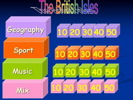 The British Isles Geography 10 20 30 40 50 Sport 10 20 30 40 50 Music