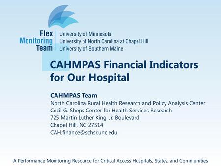 CAHMPAS Financial Indicators for Our Hospital