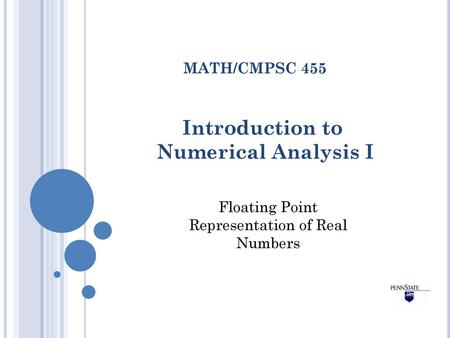 Introduction to Numerical Analysis I