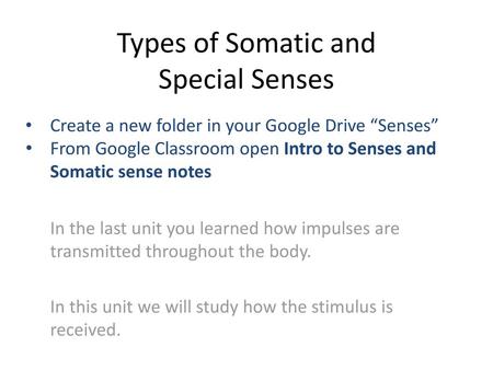 Types of Somatic and Special Senses