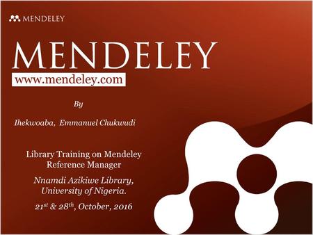 Library Training on Mendeley Reference Manager