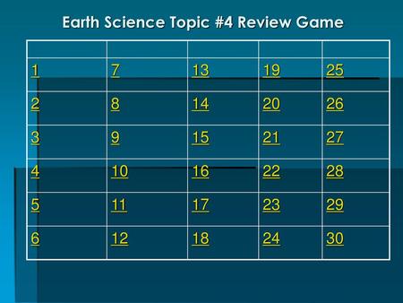 Earth Science Topic #4 Review Game