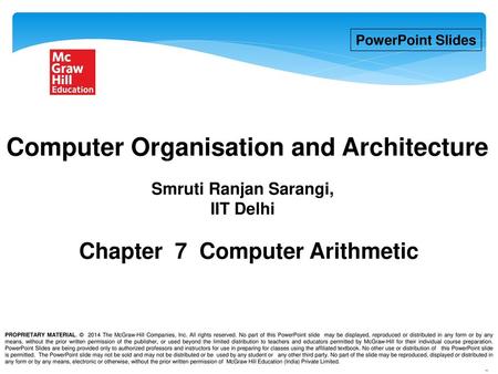 Smruti Ranjan Sarangi, IIT Delhi Chapter 7 Computer Arithmetic