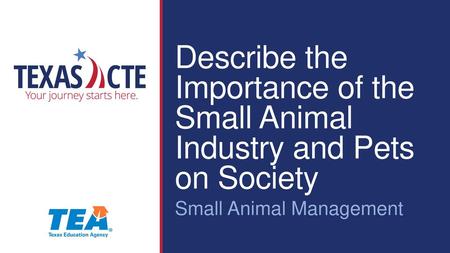 Describe the Importance of the Small Animal Industry and Pets on Society Small Animal Management.