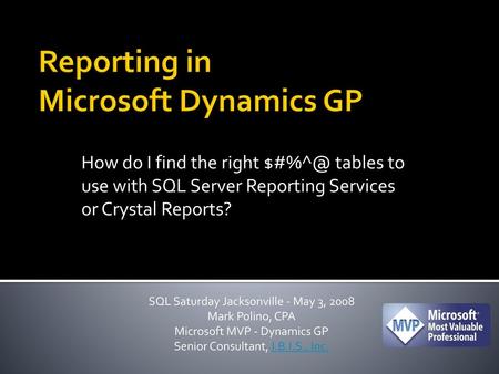 Reporting in Microsoft Dynamics GP