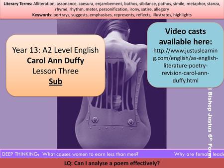 Video casts available here: LQ: Can I analyse a poem effectively?