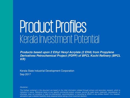 Product Profiles Kerala Investment Potential