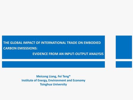 Meicong Liang, Fei Teng* Institute of Energy, Environment and Economy