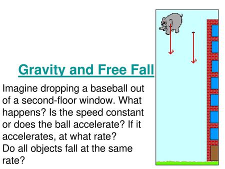 Gravity and Free Fall Imagine dropping a baseball out of a second-floor window. What happens? Is the speed constant or does the ball accelerate? If it.