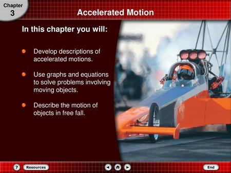 Accelerated Motion 3 In this chapter you will: