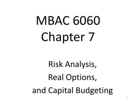 Risk Analysis, Real Options, and Capital Budgeting