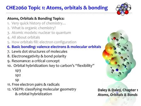 CHE2060 Topic 1: Atoms, orbitals & bonding