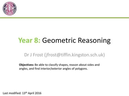 Year 8: Geometric Reasoning