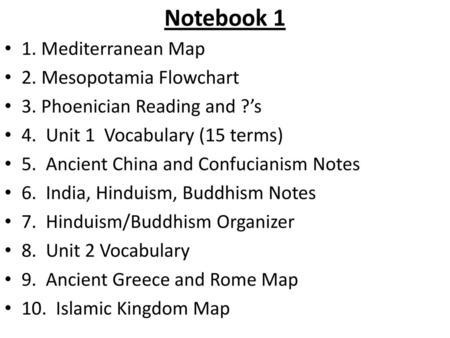 Notebook 1 1. Mediterranean Map 2. Mesopotamia Flowchart