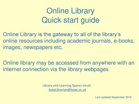 Online Library Quick start guide