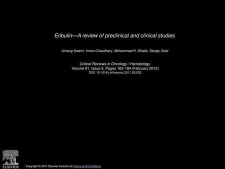 Eribulin—A review of preclinical and clinical studies